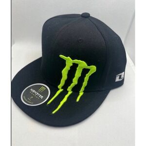 Monster‎ Energy Fitted Hat Black Green Logo Size 7 Authentic Cap